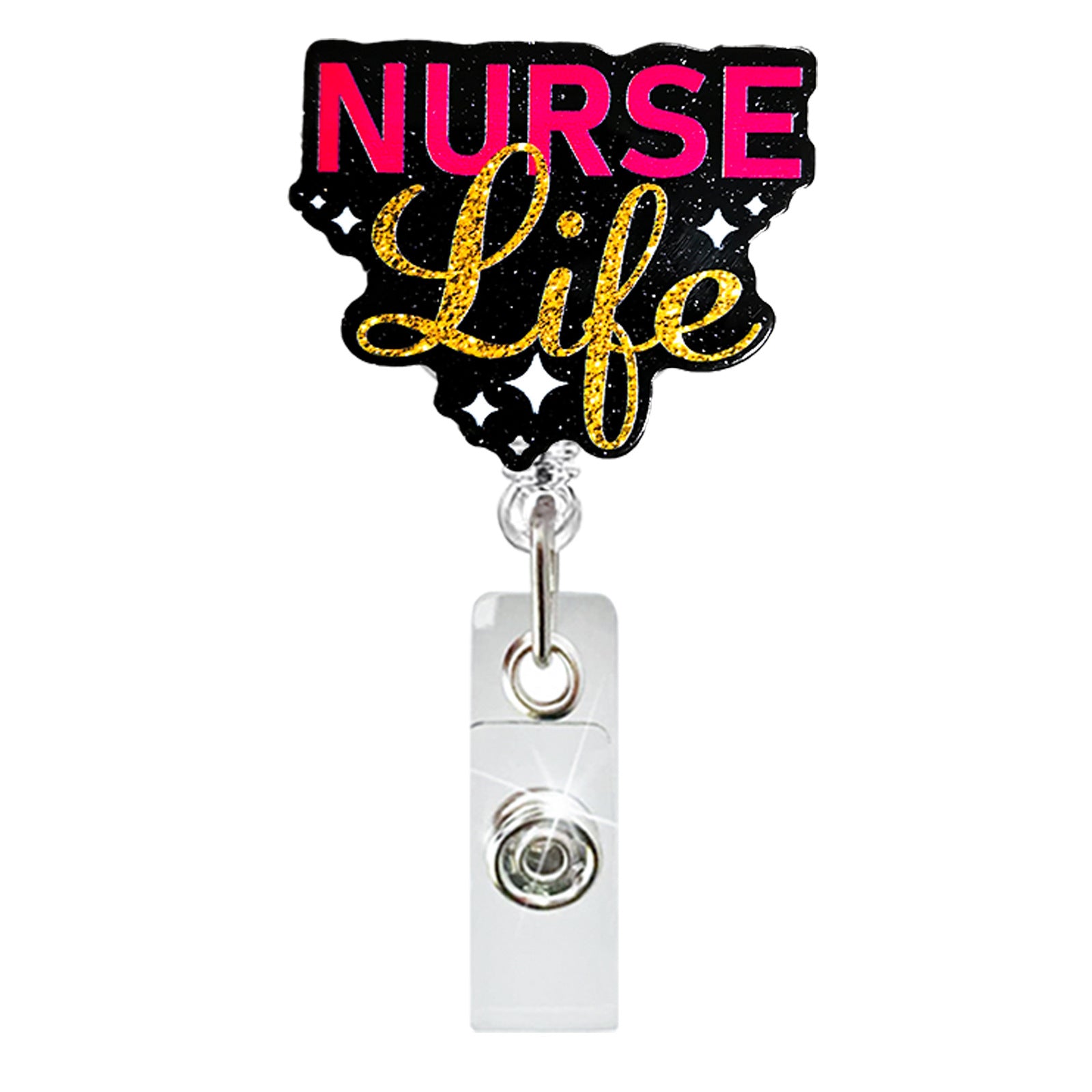 Wholesale Glitter acrylic skeleton finger retractable badge